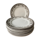 Set of 10 flat plates Terre de Fer Faïence d'Onnaing, model Roses-Mousses
