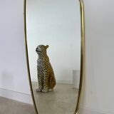 Old gilded brass mirror, 60s design rearview mirror, Schön-form vintage