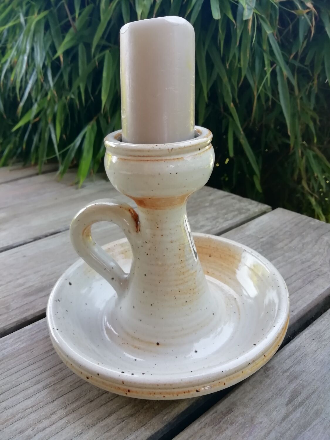 Pair of stoneware candle holders