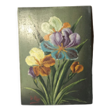 Oil on wood with irises