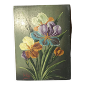 Oil on wood with irises