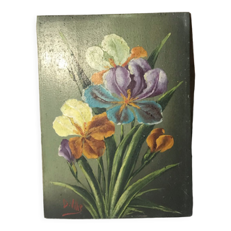 Oil on wood with irises