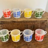 8 Arcopal flowered espresso cups, vintage 1970s