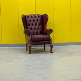 Burgundy leather vintage chesterfield wing chair