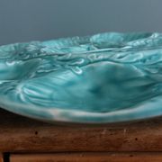 Turquoise barbotine oyster dish Gien France