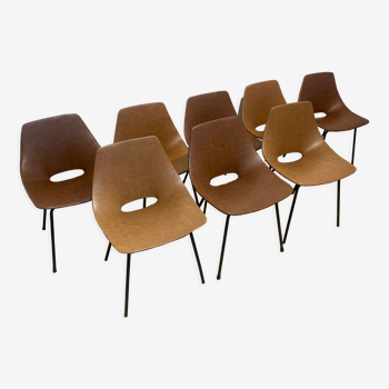 Series of 8 chairs Amsterdam Tonneau Pierre Guariche Steiner 1950