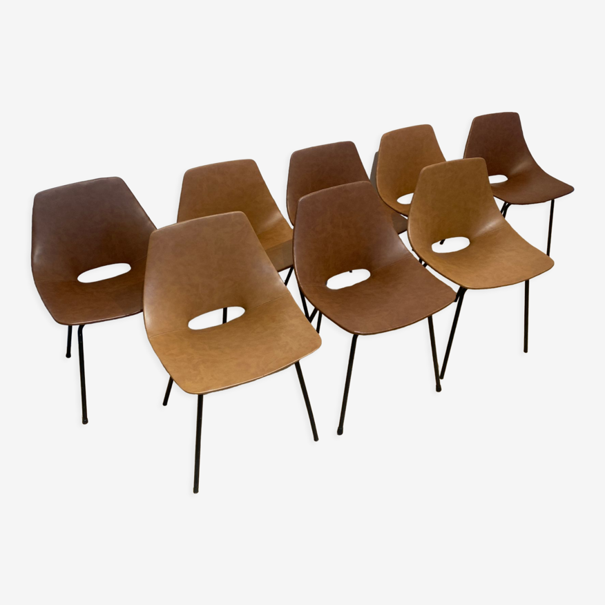 Série de 8 chaises Amsterdam Tonneau Pierre Guariche Steiner 1950 | Selency