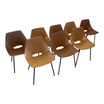 Series of 8 chairs Amsterdam Tonneau Pierre Guariche Steiner 1950