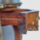 Wooden bedside table with marquetry and bronze, side table with curved legs
