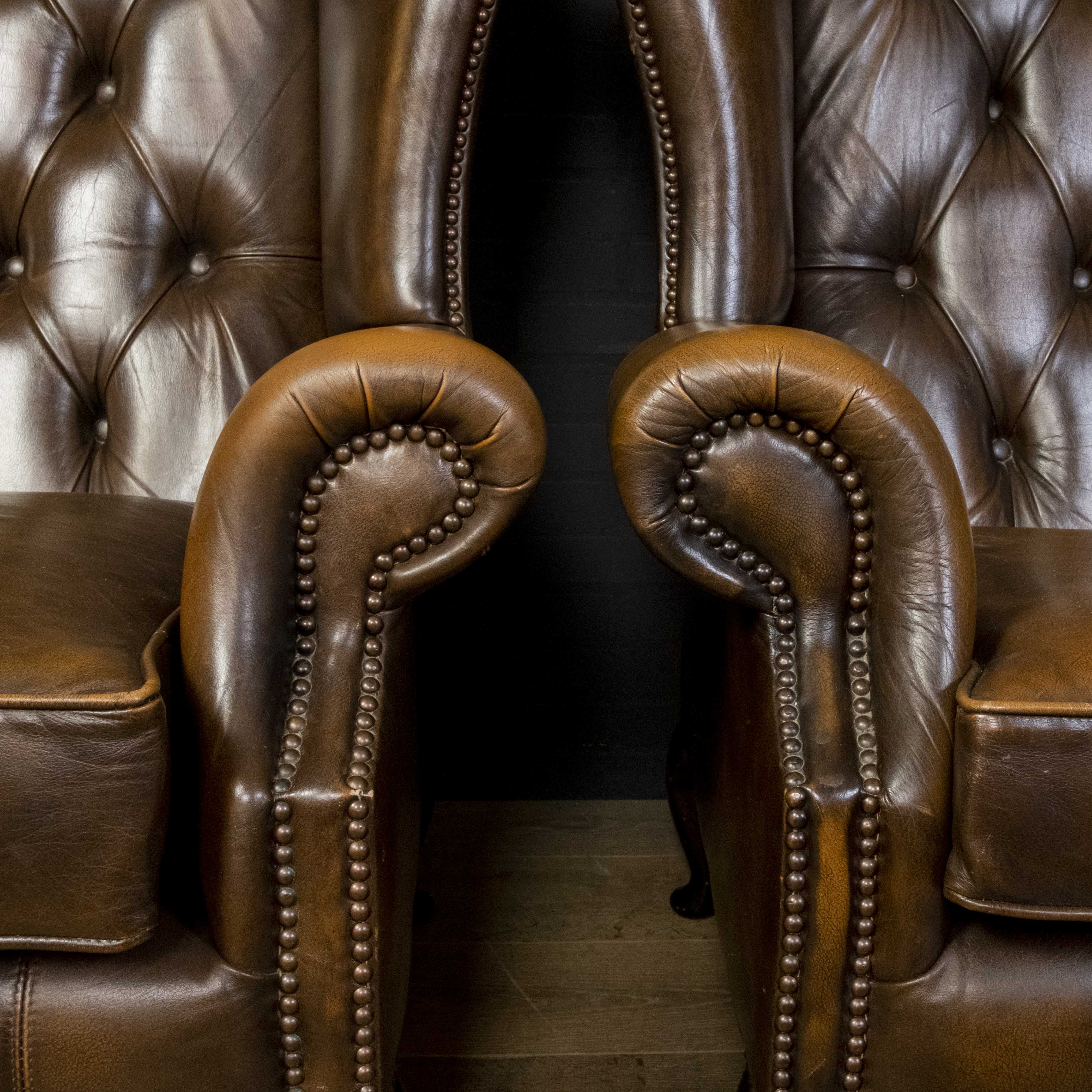 Set of Chesterfield armchairs with footstool