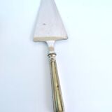 Vintage pie shovel in silver metal and stainless steel blade - Contour net decoration