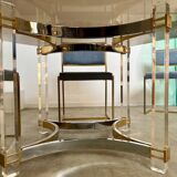 Ancienne table à manger design italien d'Alessandro Albrizzi années 70 lucite et laiton