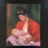 Painting woman breastfeeding her child