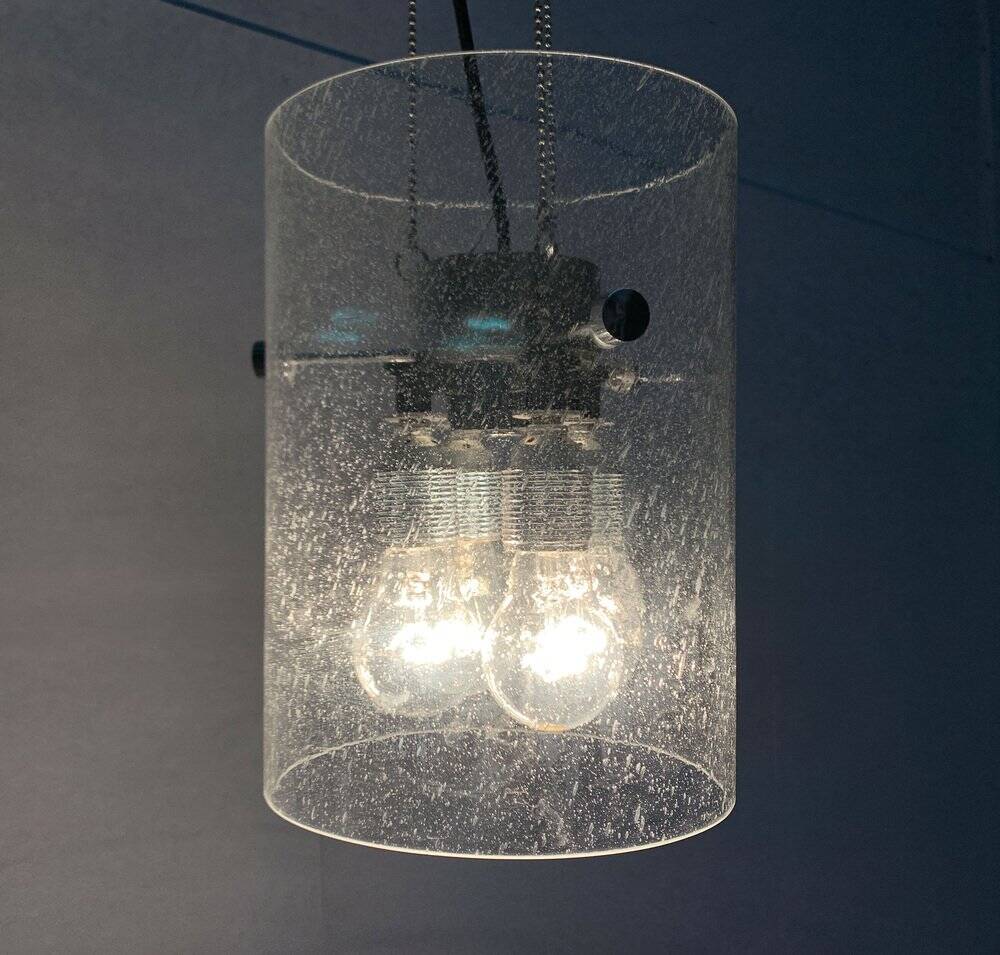 Glass and metal pendant lamp from the German space age by Glashütte Limburg, 1960s.