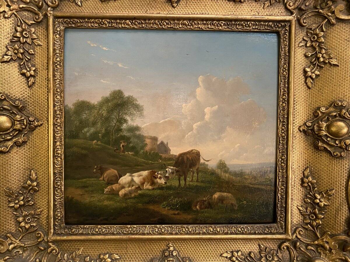 Paire d’huiles sur panneau scènes champêtres Balthazar Paul Ommeganck