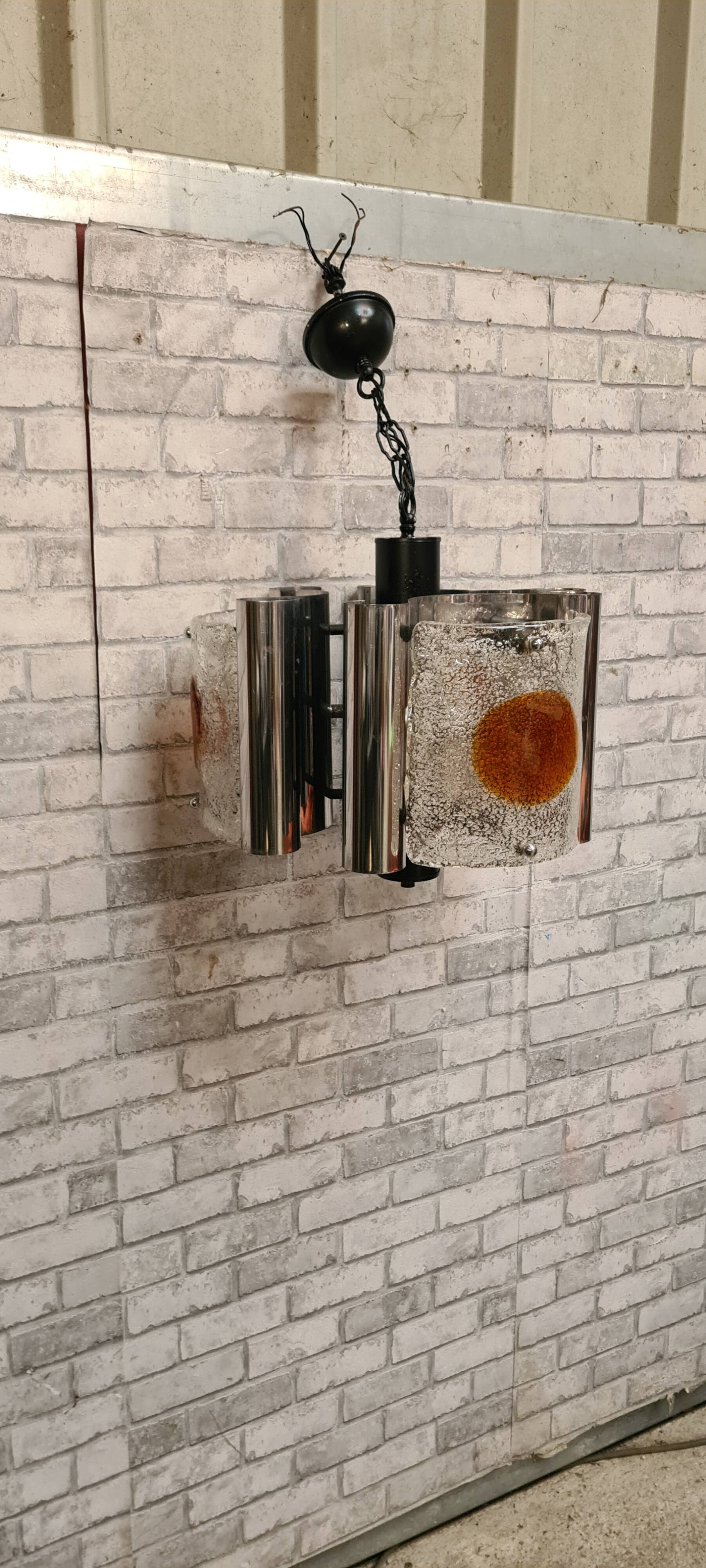 Murano chandelier 1970, Mazzaga chain 55x32x40 chrome and glass