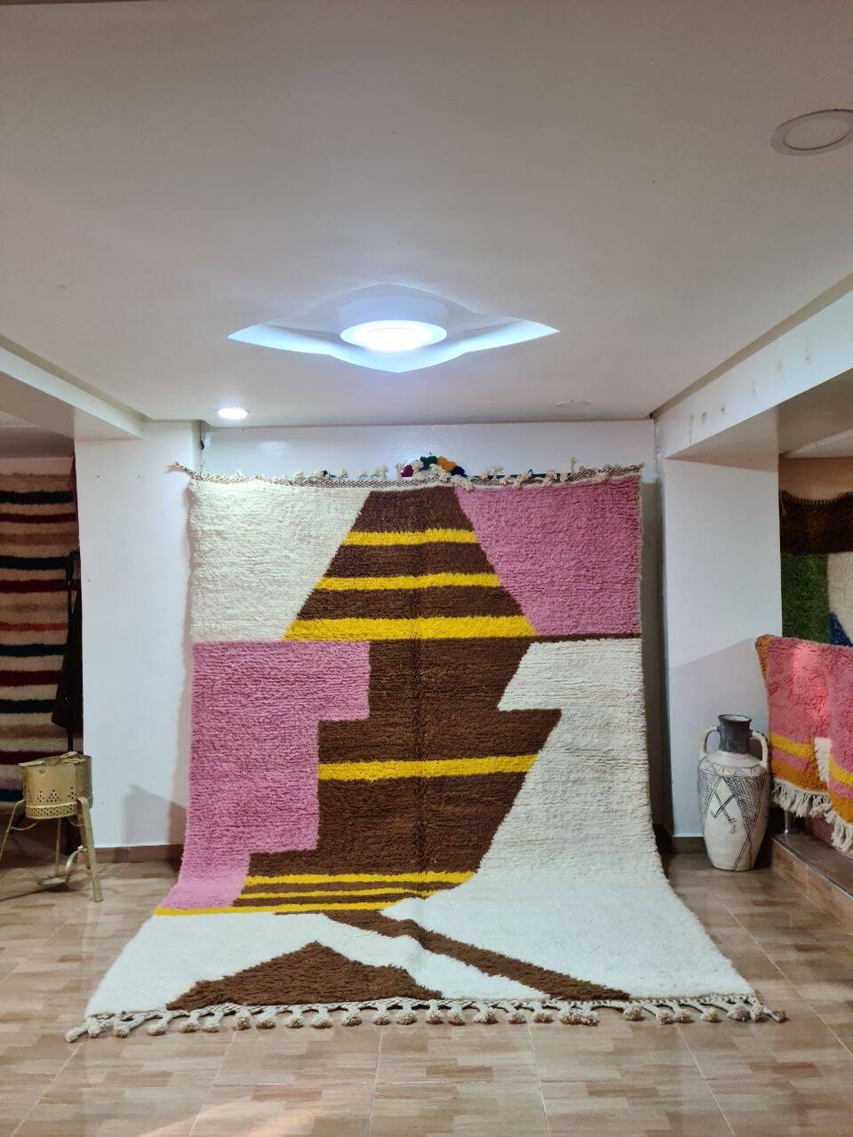 Large Berber Rug Abstract Design 300x200cm - Pink, Yellow & Brown