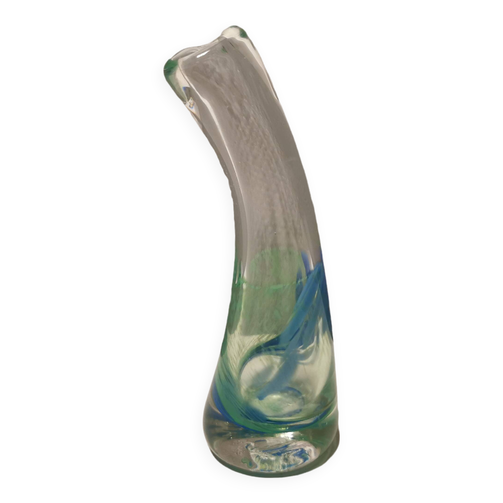 Beau vase en verre fait main, du Danemark des années 1960-70