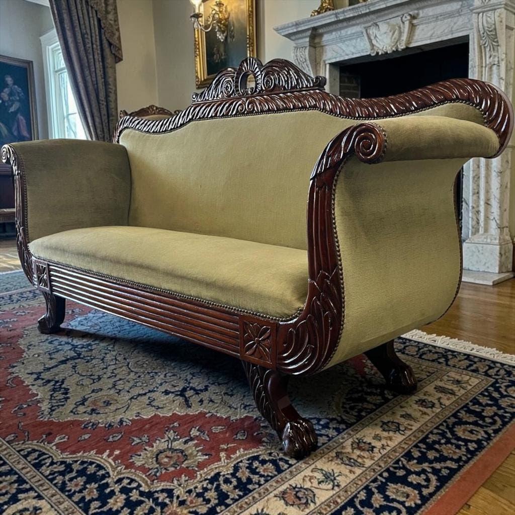 Vintage green baroque sofa / two-seater sofa