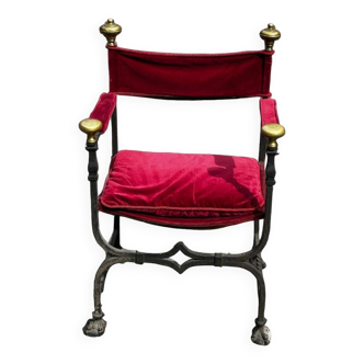 Fauteuil Curule En Fer Et Bronze Dans Le Style Du XVIIème Siècle époque XXéme - Fauteuil En X