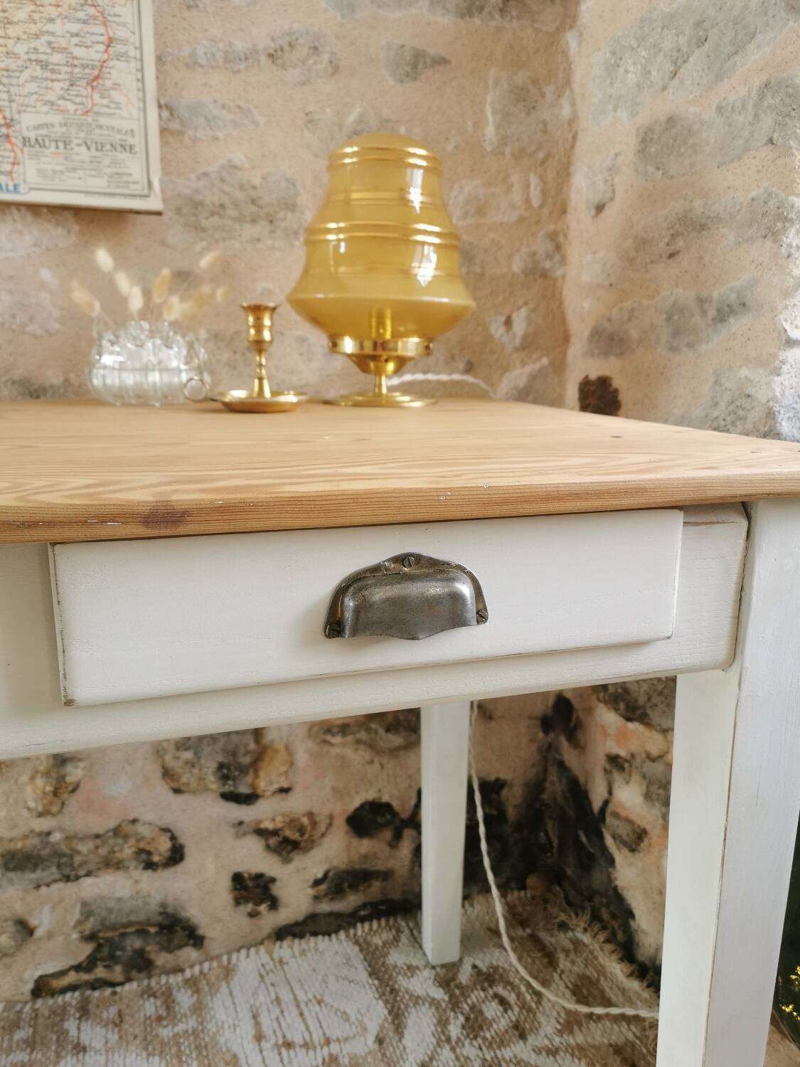 Small table, desk and its patinated chair
