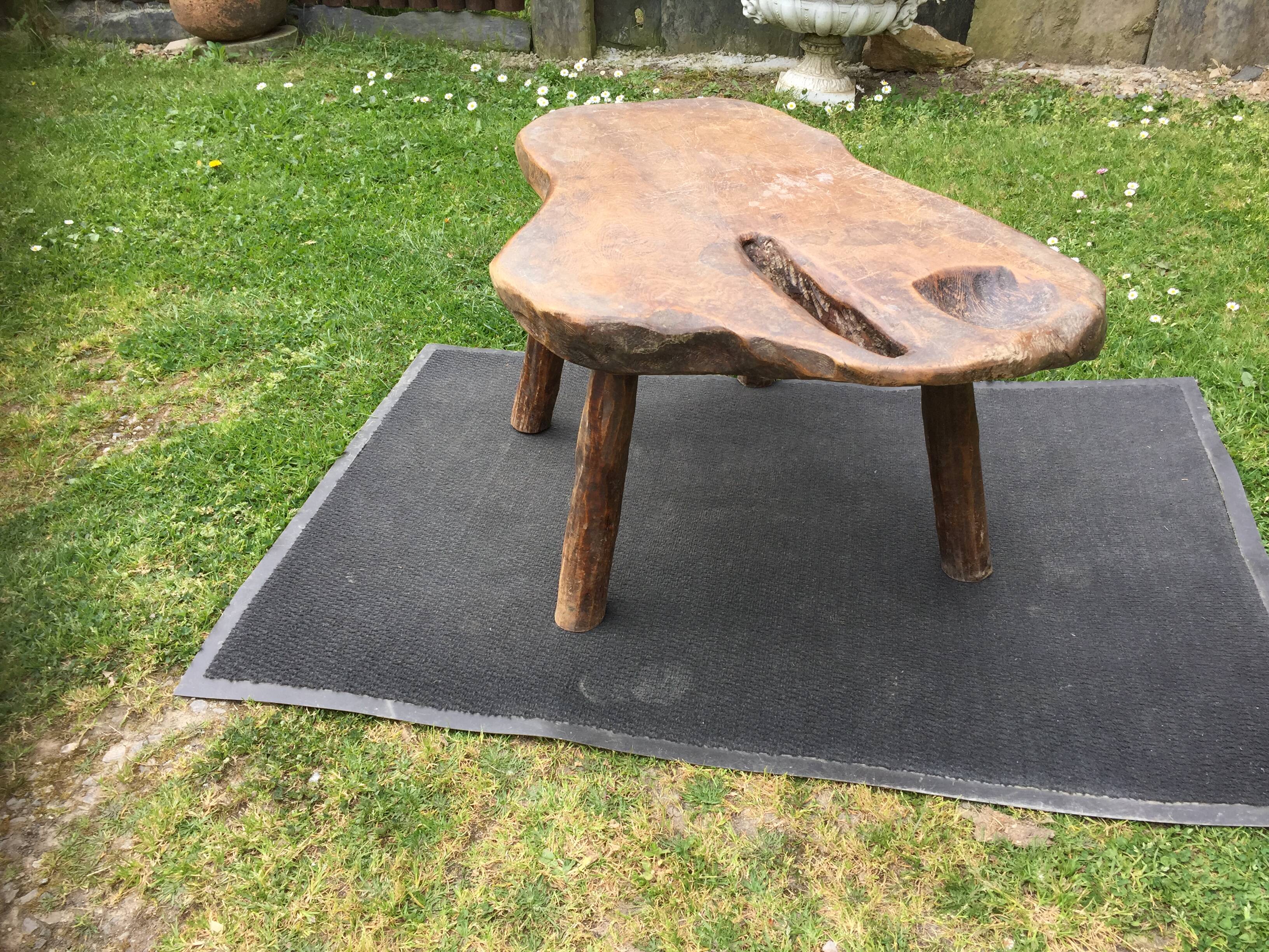 Brutalist vintage coffee table with 4 feet in oak