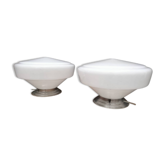 Paire de lampes opaline