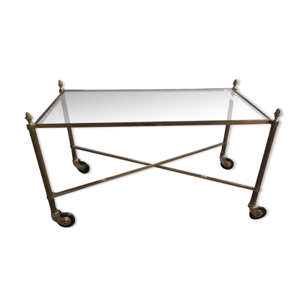 Table basse roulante en bronze doré vintage | Selency