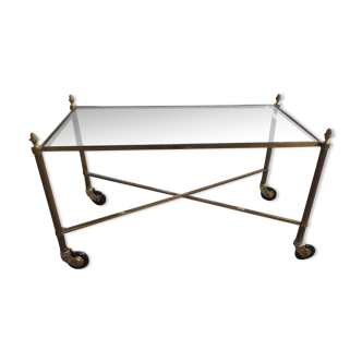 Rolling coffee table in vintage gilded bronze