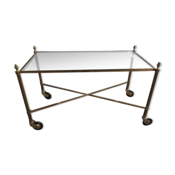 Table basse roulante en bronze doré vintage