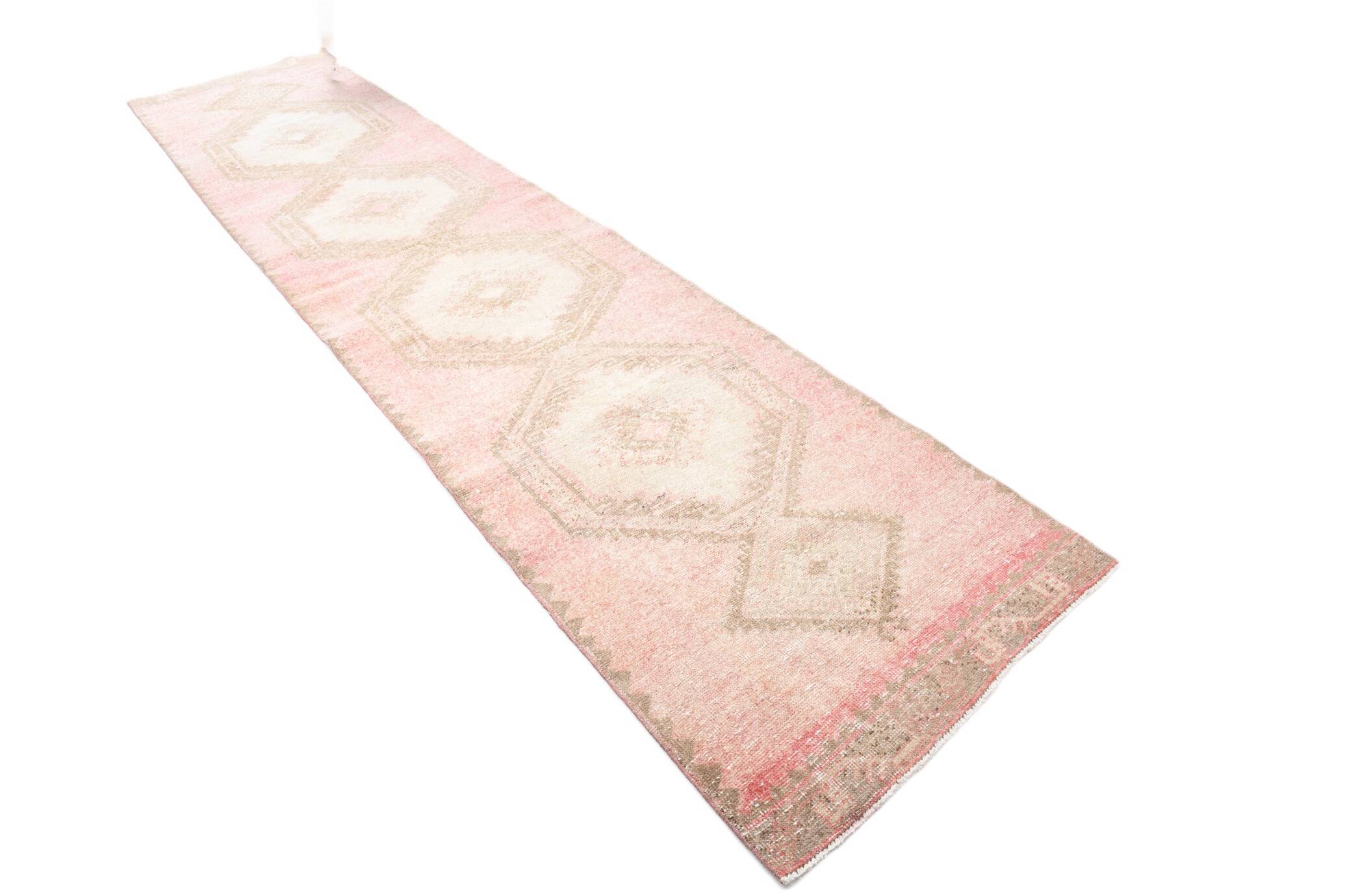 3x13 Pink & Brown Long Classic Vintage Runner Rug, 92x415Cm