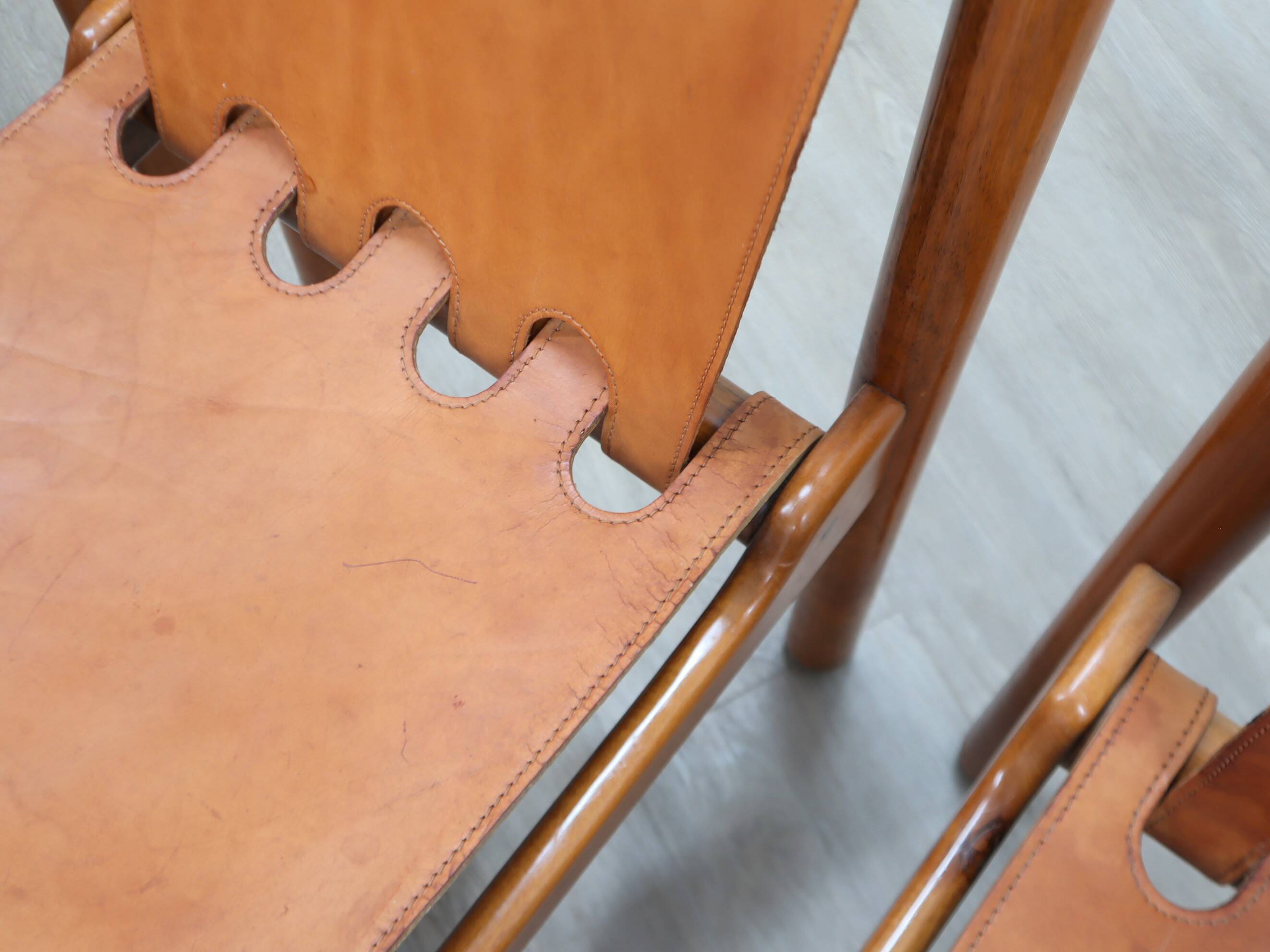 Set of 4 Ilmari Tapiovaara for La Permanente walnut & leather chairs 1960s