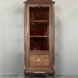 Vitrine ancienne en marqueterie et bronze, XIXème siècle