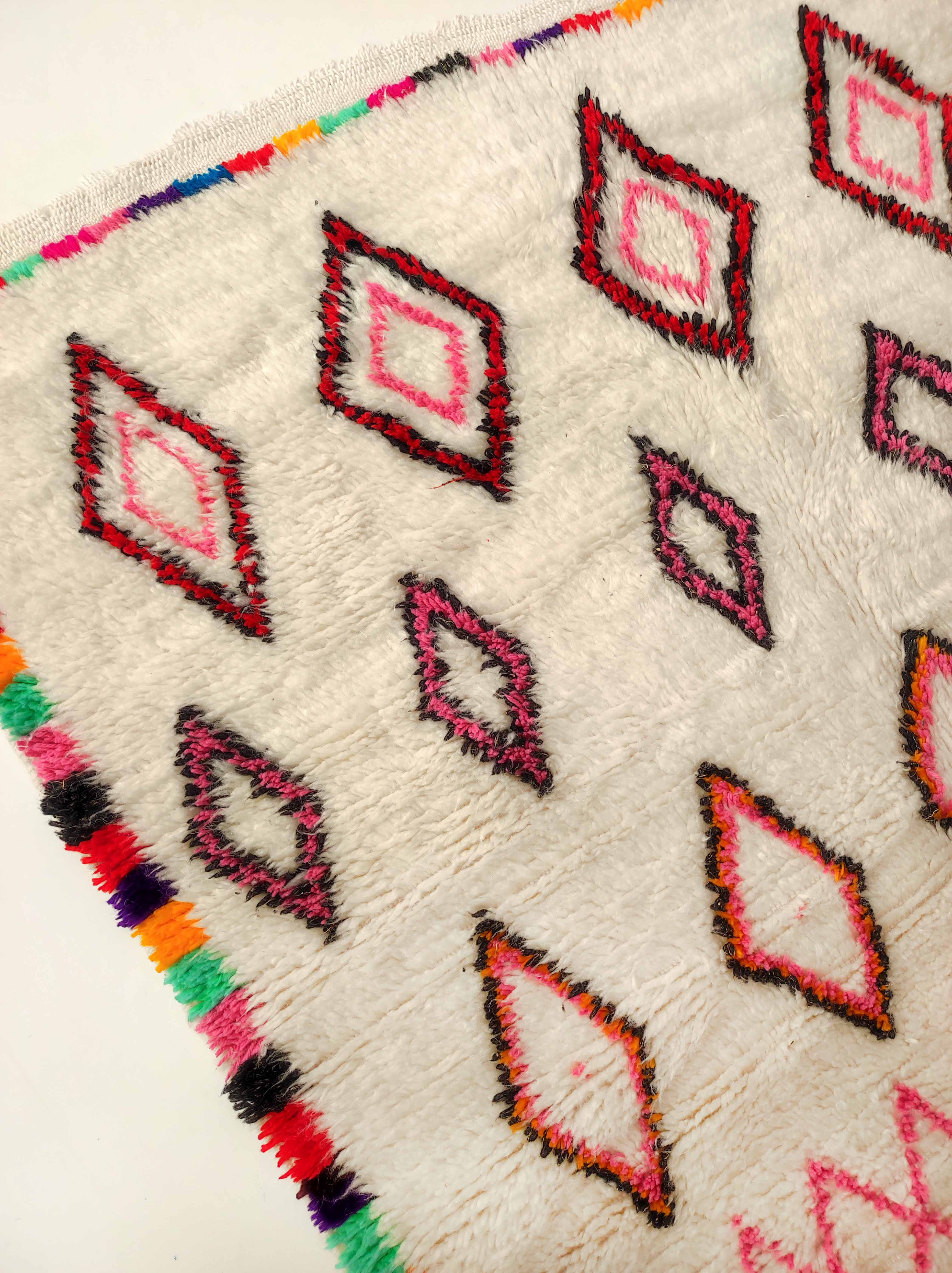 Moroccan Berber carpet azilal ecru with colorful patterns 238x140cm