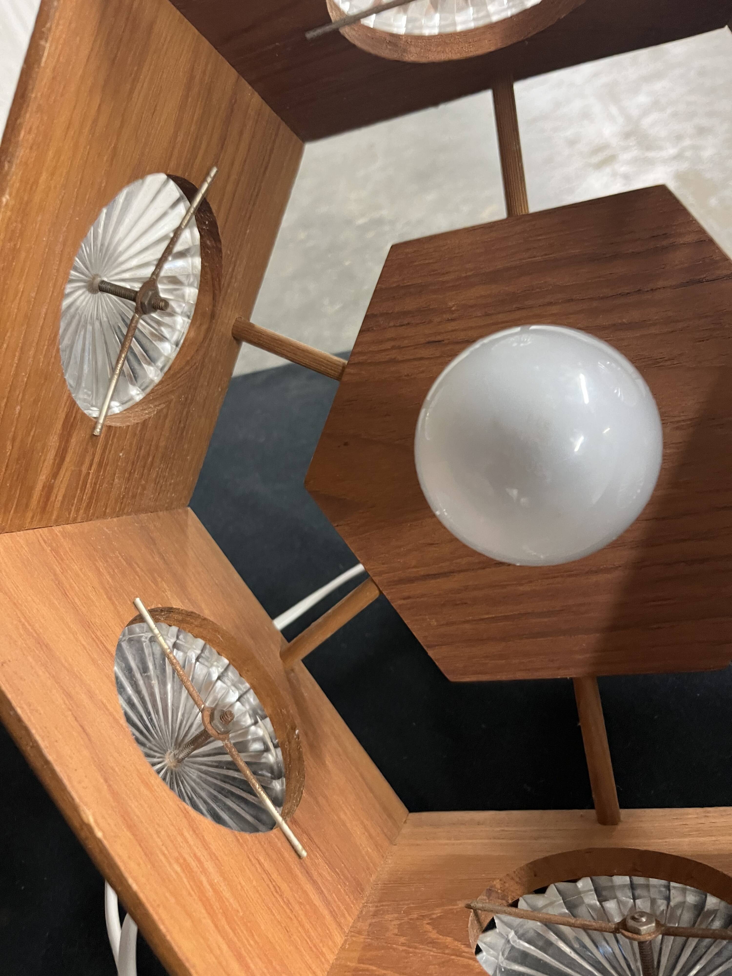 Vintage Scandinavian teak and glass pendant light 1960