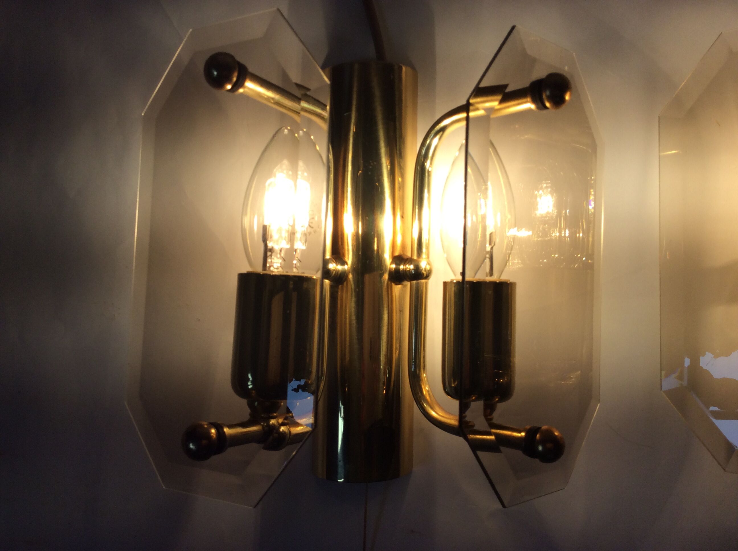 3 brass and vintage glass wall sconces