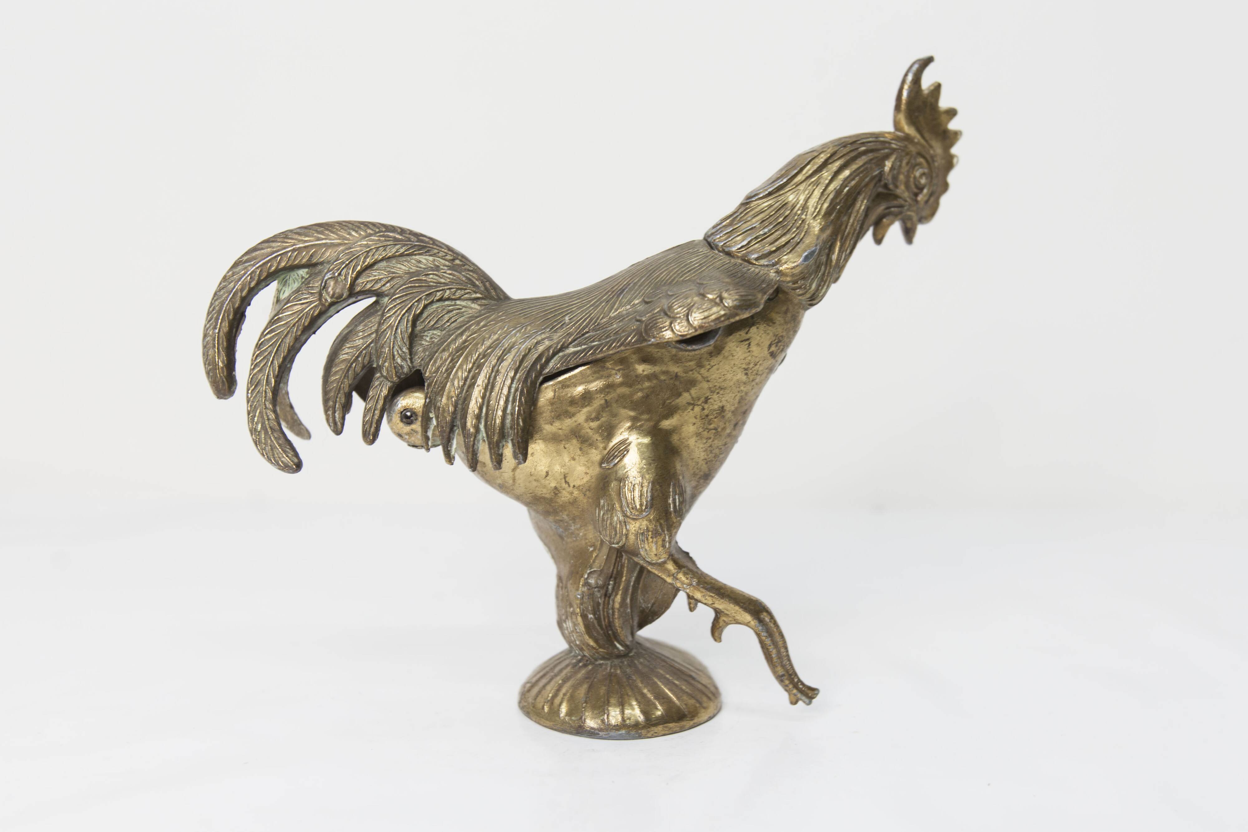 1960 rooster ashtray in spelter signed FC
