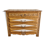 Commode ancienne relookée sculptée avec plateau en marbre