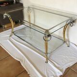 Table basse vintage chrome et dorée design 70-80