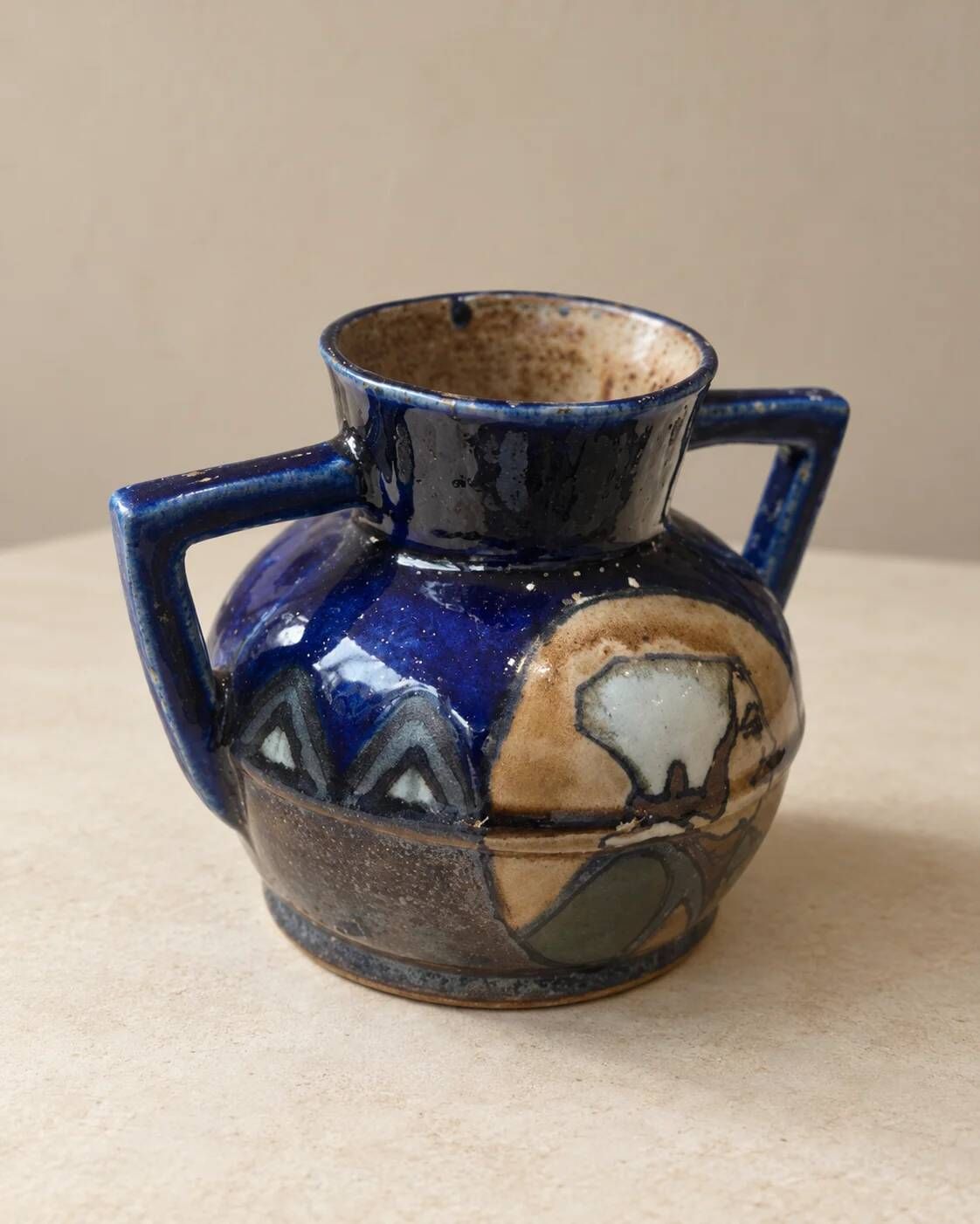 HB Quimper Odetta vase in cobalt blue glazed stoneware — Art Deco design, 1920s
