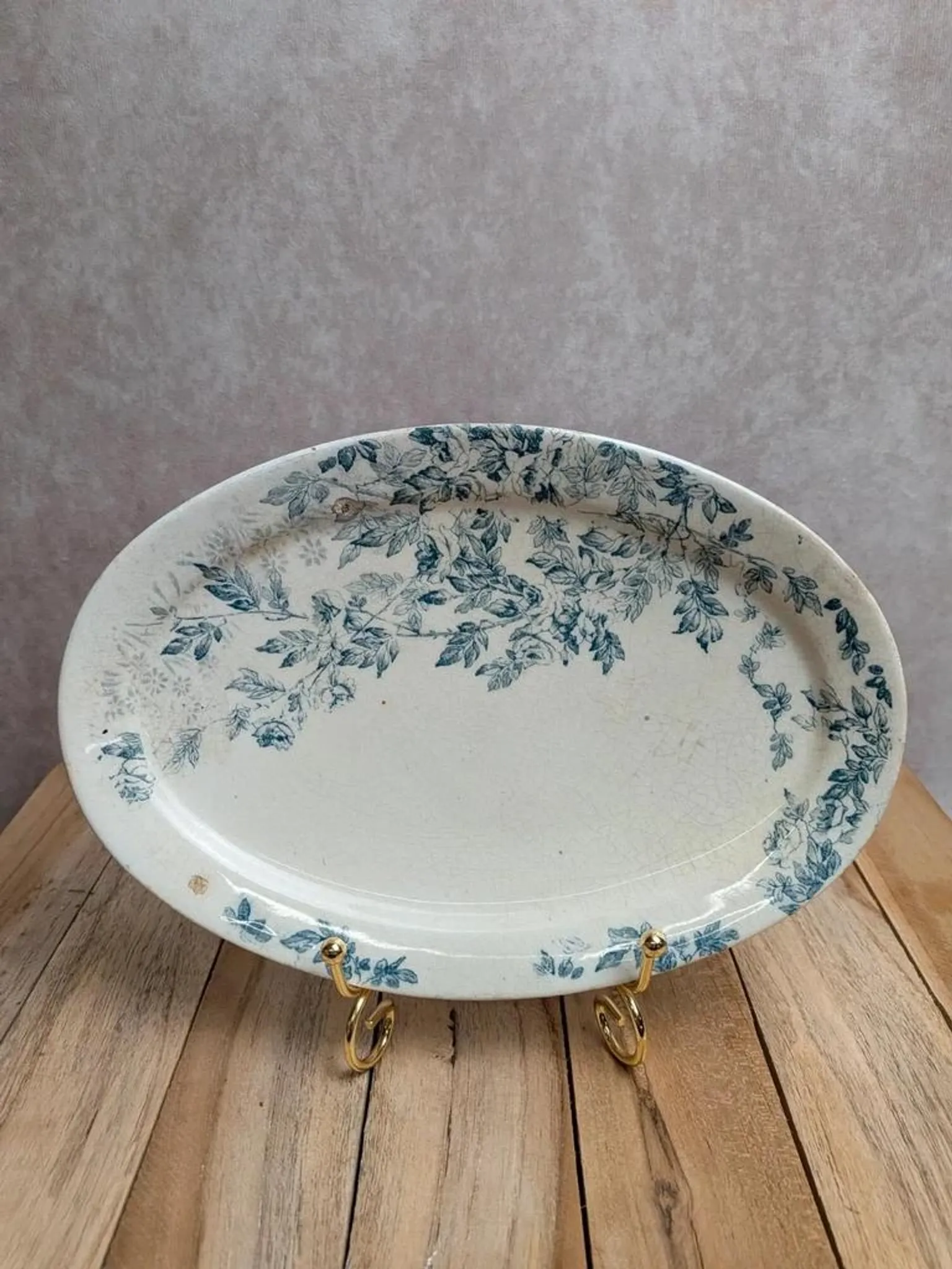 Old Ravier Iron Earth Creil-Montereau – Blue floral decoration