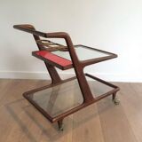 Rolling table made of wood, brass and glass