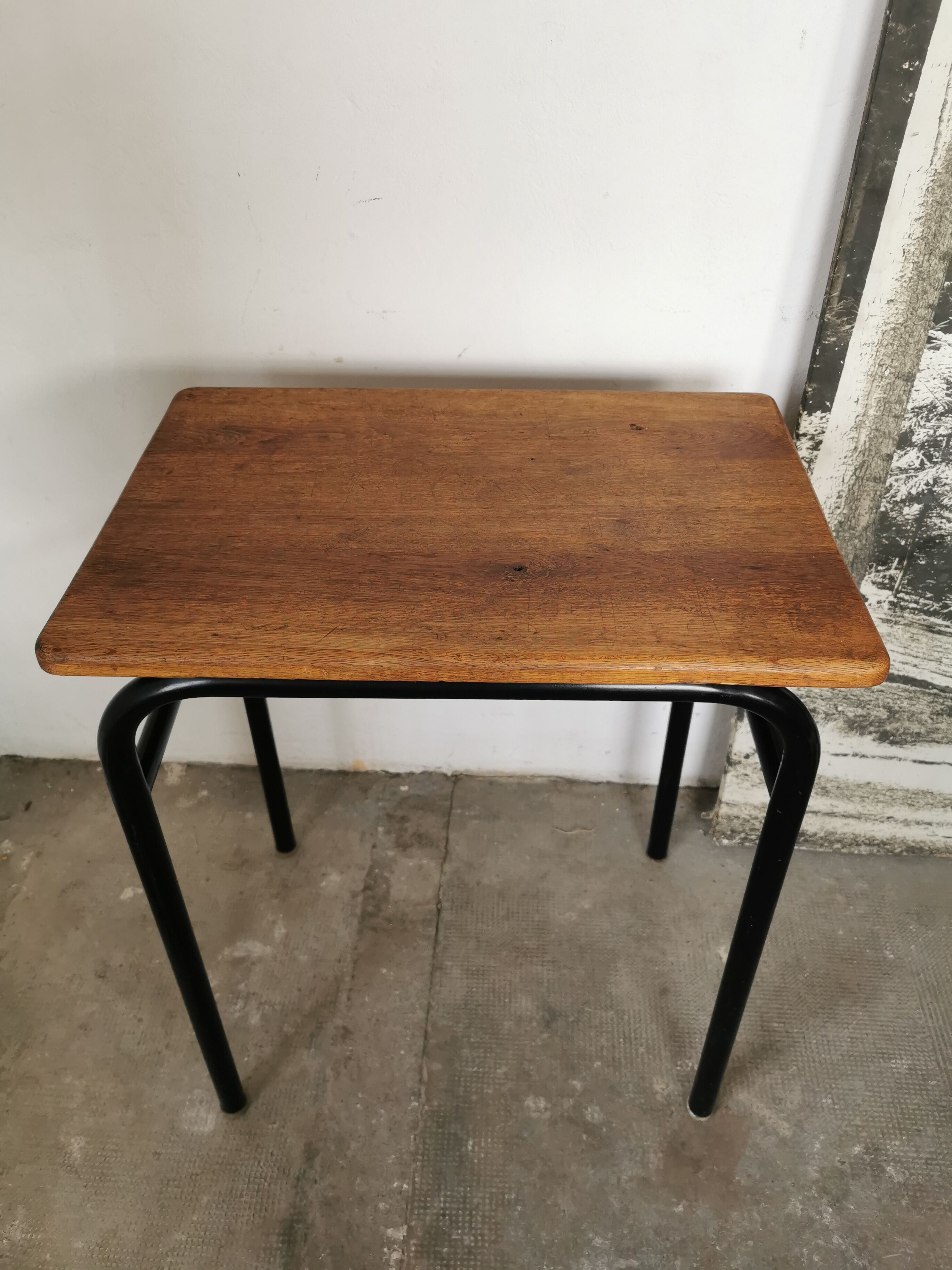 Side table 1950 metal and oak