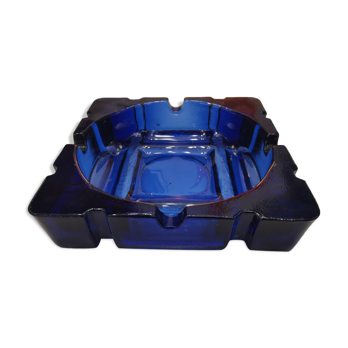 Vintage blue glass ashtray from the 80s