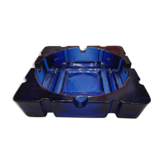 Vintage blue glass ashtray from the 80s