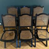 Set of 6 Roche Bobois folding chairs cannage dining room