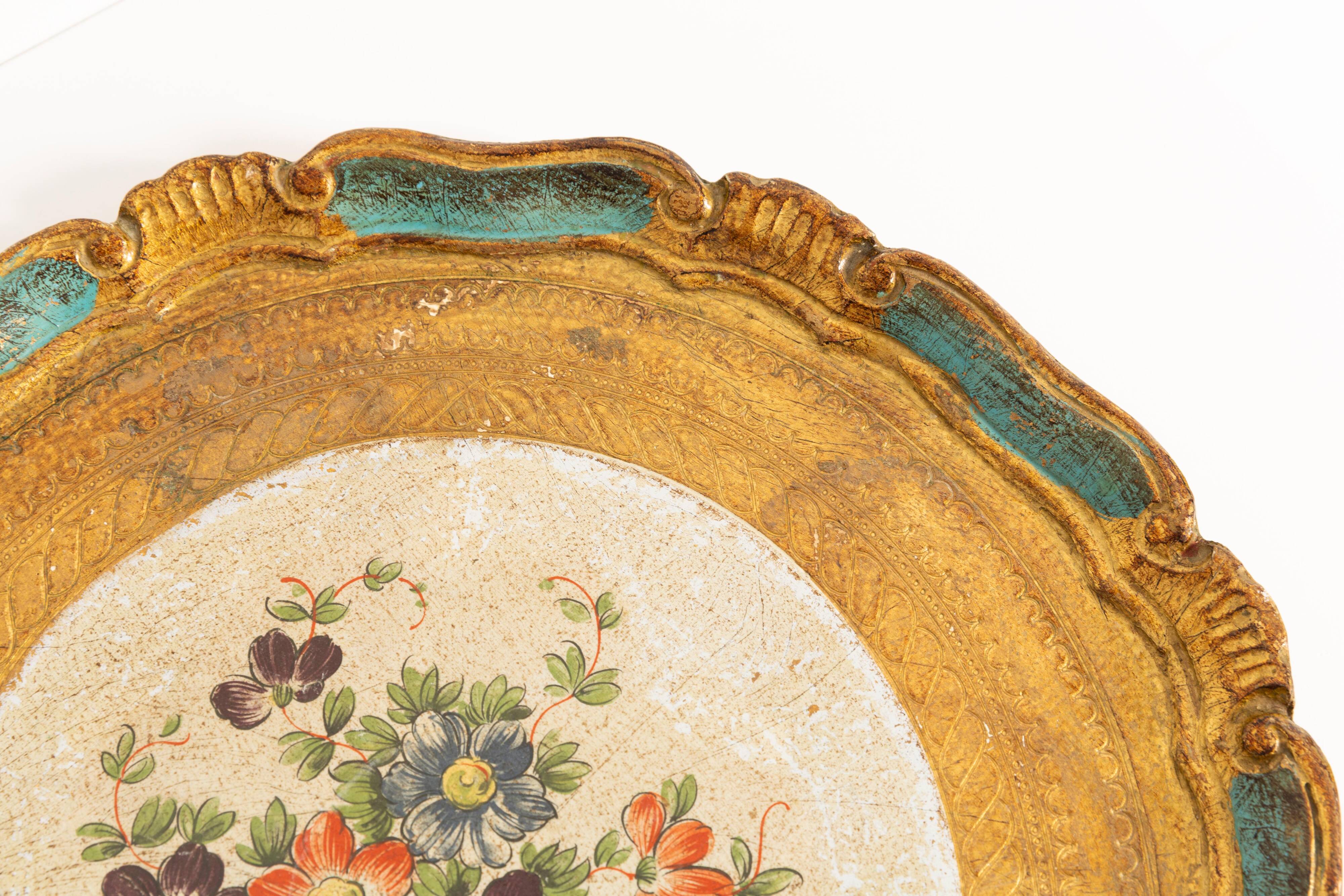 Vintage light blue decorative wooden plate, Italy, 1960s.