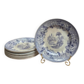 Set of 8 antique English dessert plates by J. Marshall & Co Bosphorus purple earthenware 19th century.