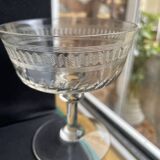 6 champagne glasses in blown, cut and guilloché crystal – Art Deco