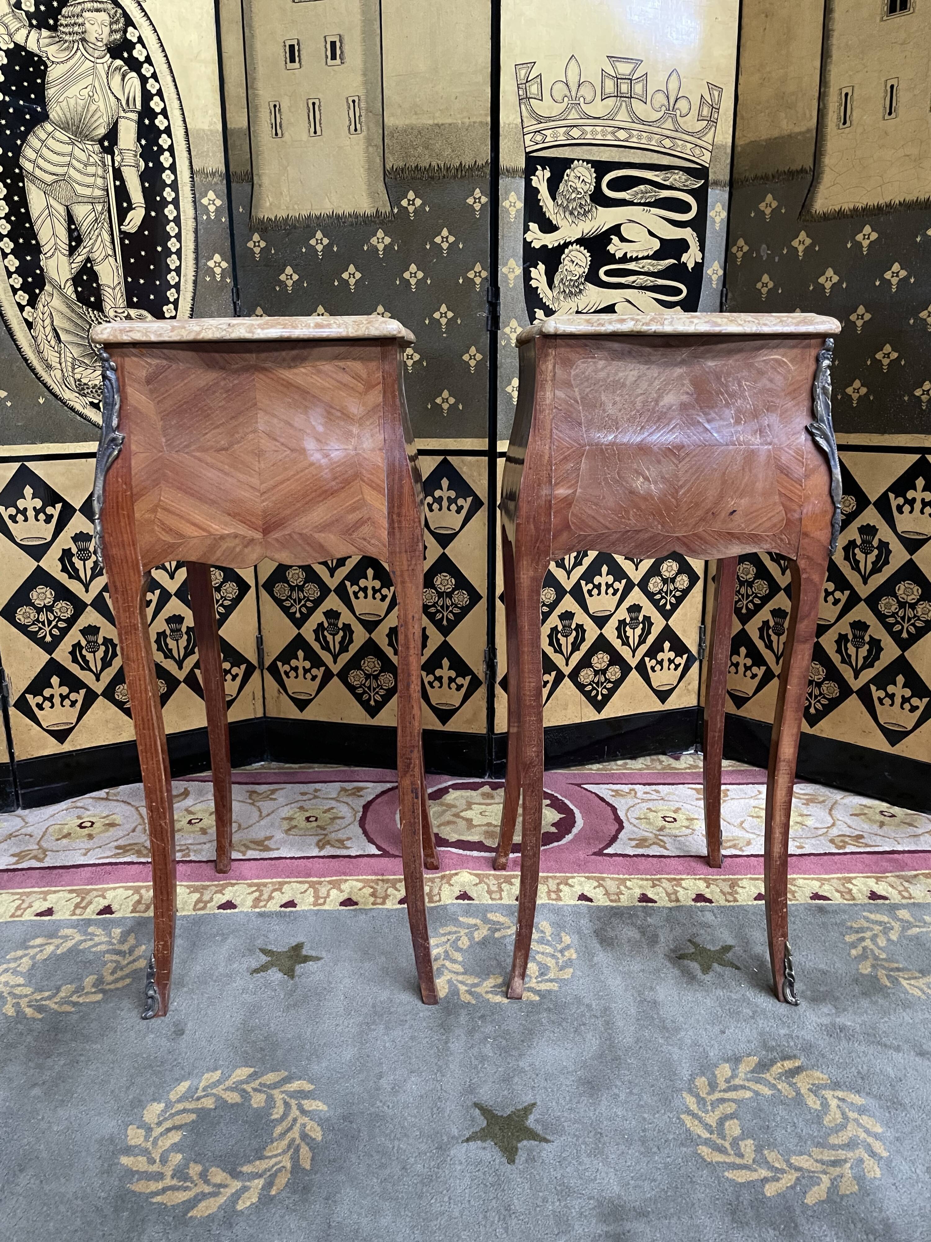 Pair of Louis XV style bedside tables in marquetry
